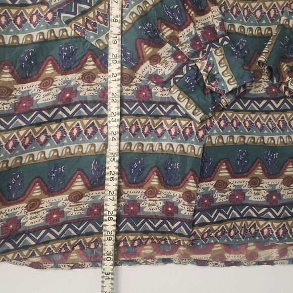 VTG Stunt Collections Silk Button Up Blouse Aztec Country Western Print Womens L - Picture 8 of 9